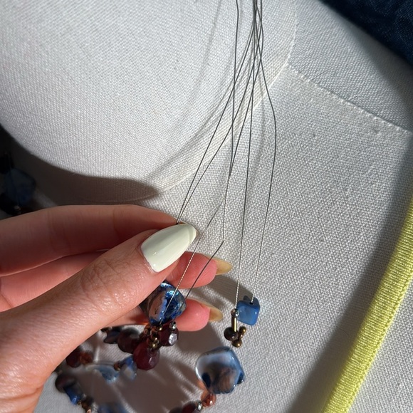 Handmade Wire Blue and Brown Beaded Layer Necklace - Picture 5 of 7